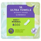 Sainsbury's Ultra Towels without Wings Normal Size 1, x16