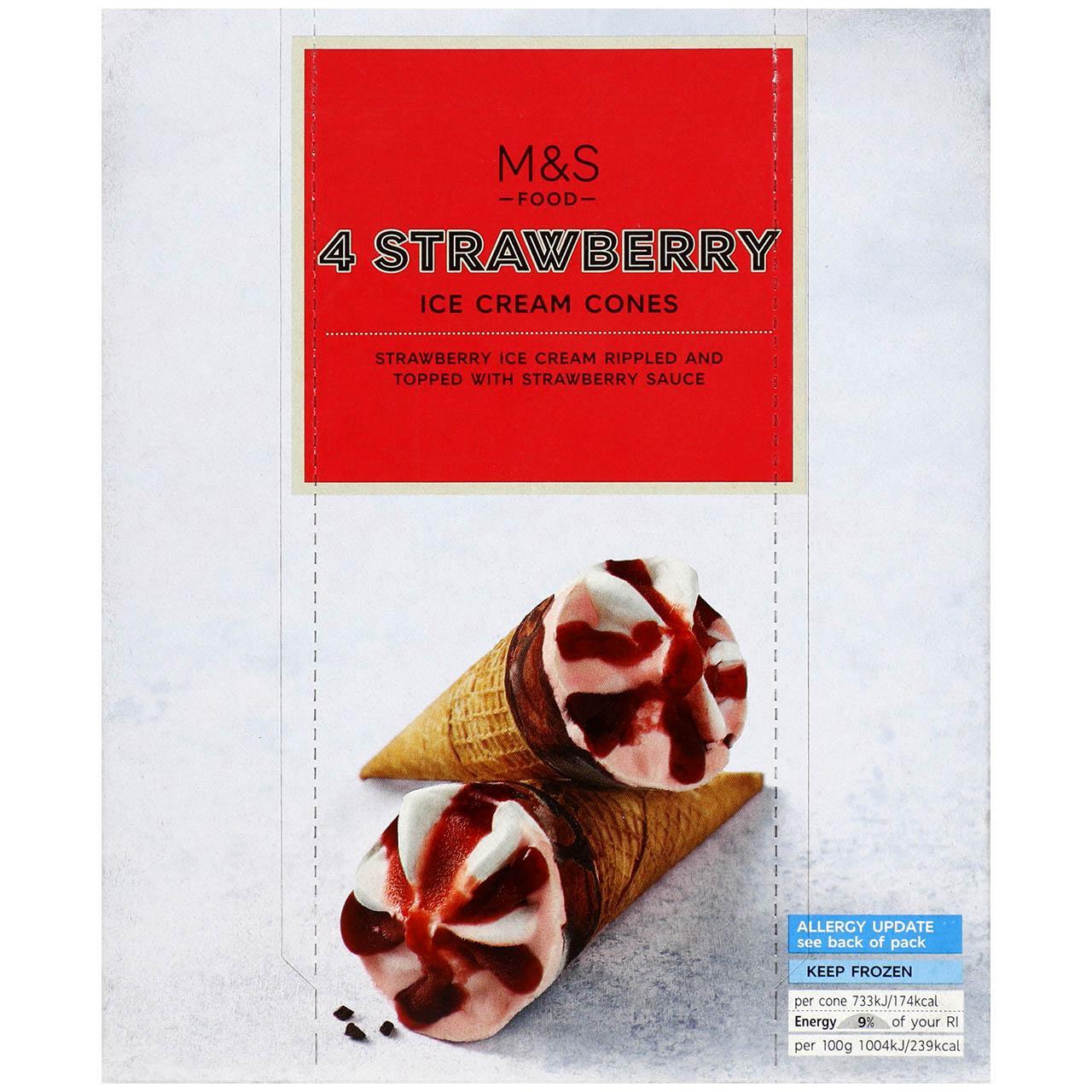 M&S 4 Strawberry Ice Cream Cones