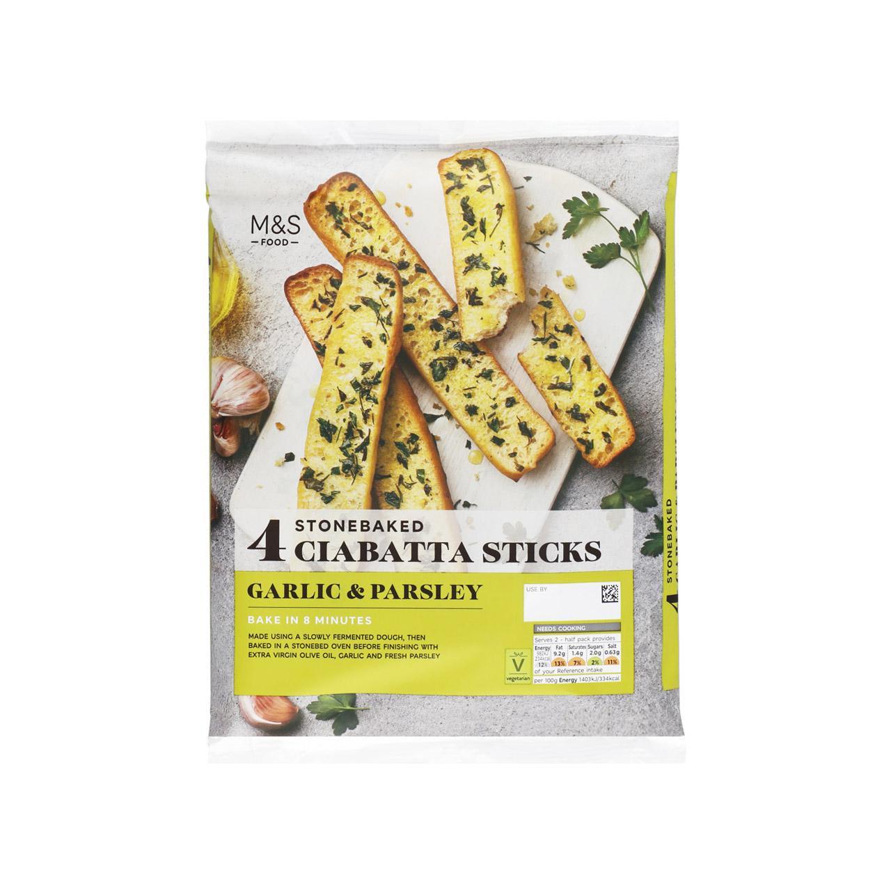 M&S 4 Garlic & Parsley Ciabatta Sticks