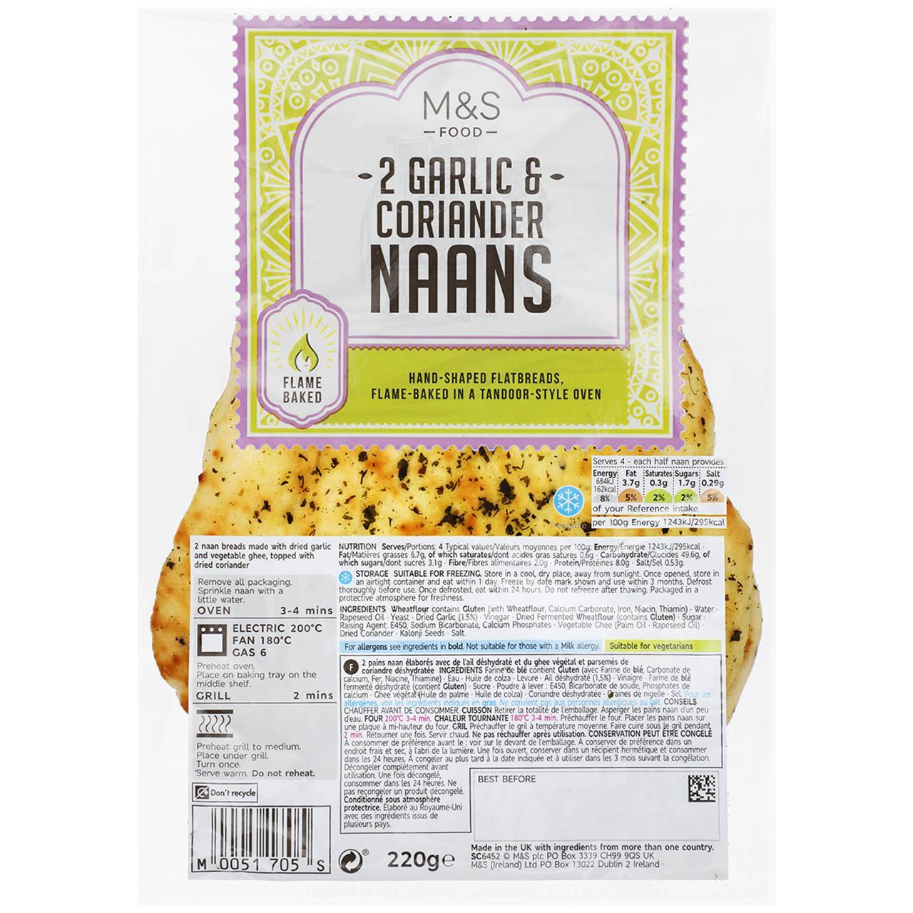 M&S 2 Garlic & Coriander Naans