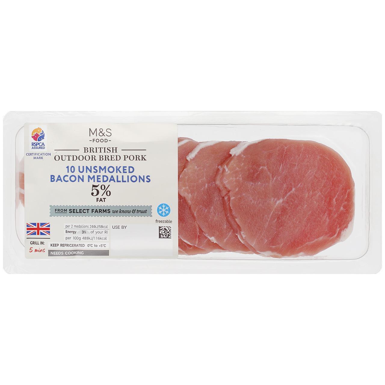 M&S Select Farms Unsmoked Bacon Medallions Less than 5% Fat