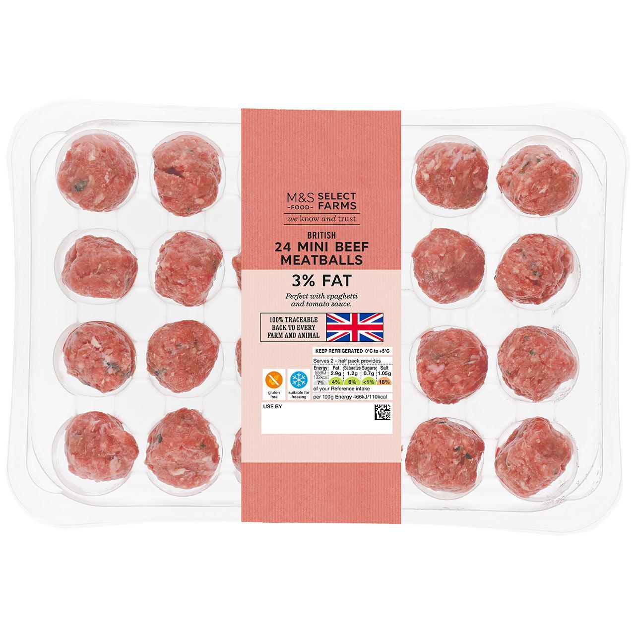 M&S Select Farms 24 Mini British Beef Meatballs 3% Fat