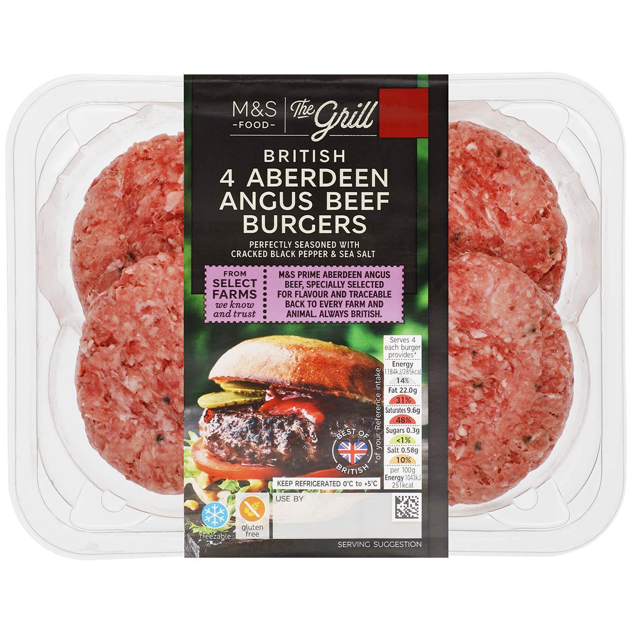 M&S 4 Aberdeen Angus Burgers