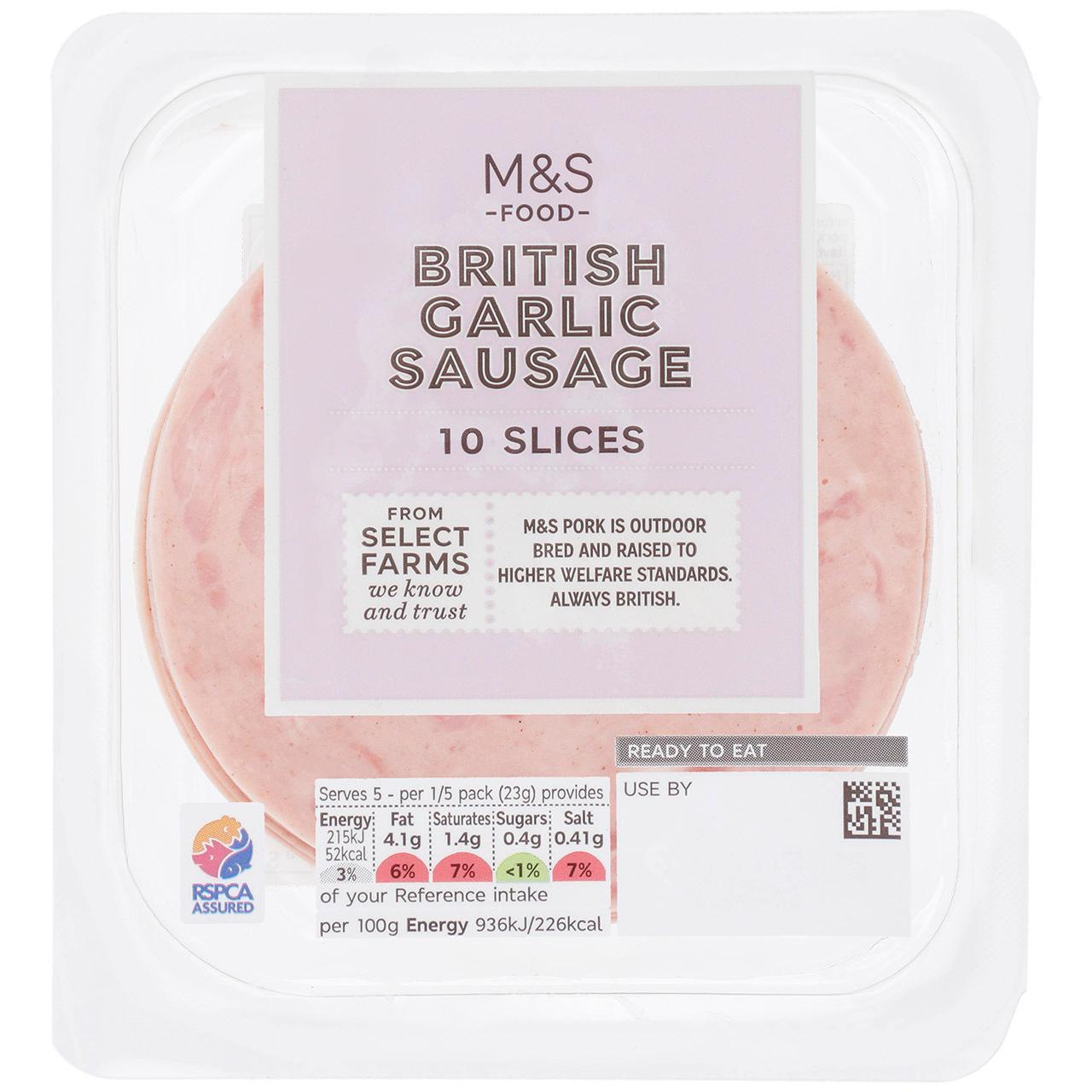 M&S British Garlic Sausage 10 Slices