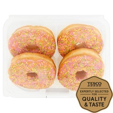 Tesco Pink Iced Ring Doughnut 4 Pack