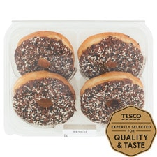 Tesco Chocolate Iced Ring Doughnuts 4 Pack