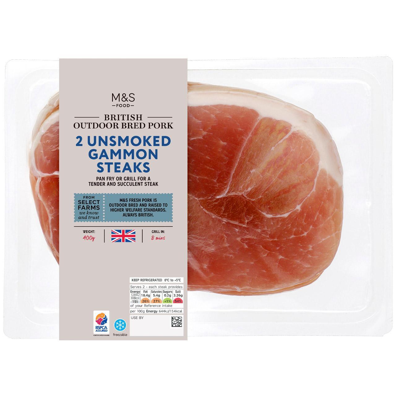 M&S 2 Heritage Gold British Outdoor Bred Gammon Steaks Unsmoked