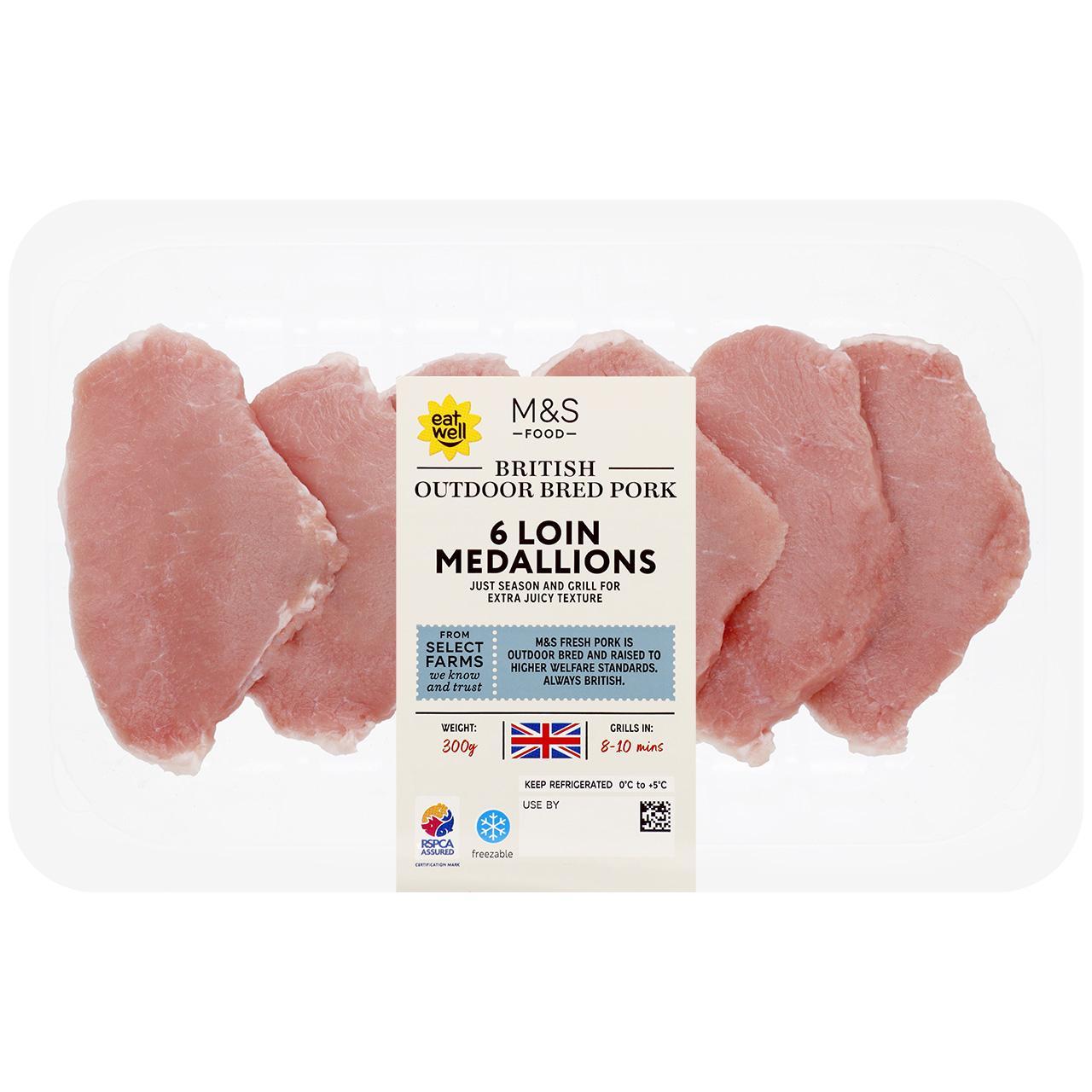 M&S 6 Heritage Gold British Outdoor Bred Pork Loin Medallions