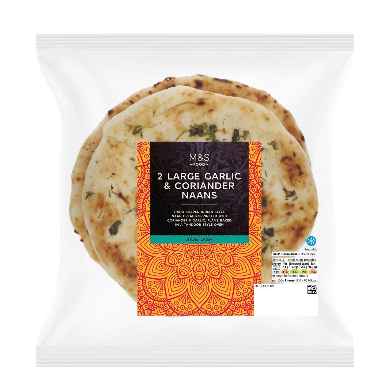 M&S 2 Large Garlic & Coriander Naans