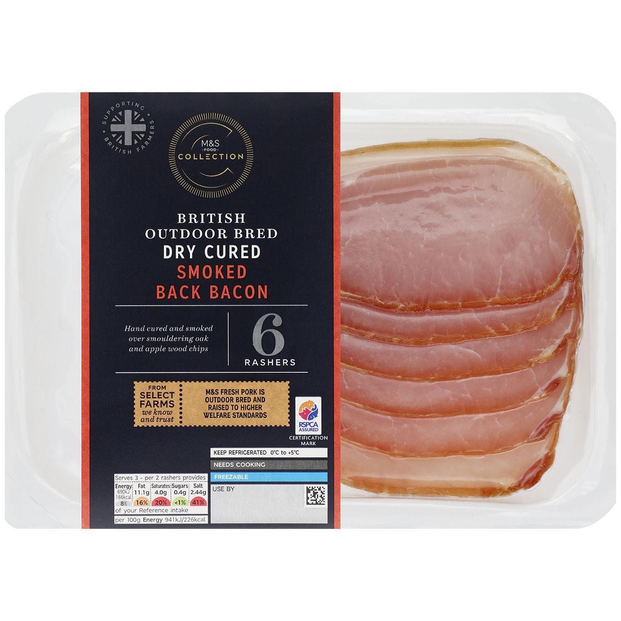 M&S Select Farms Outdoor Bred 6 Dry Cured Smoked Back Bacon Rashers