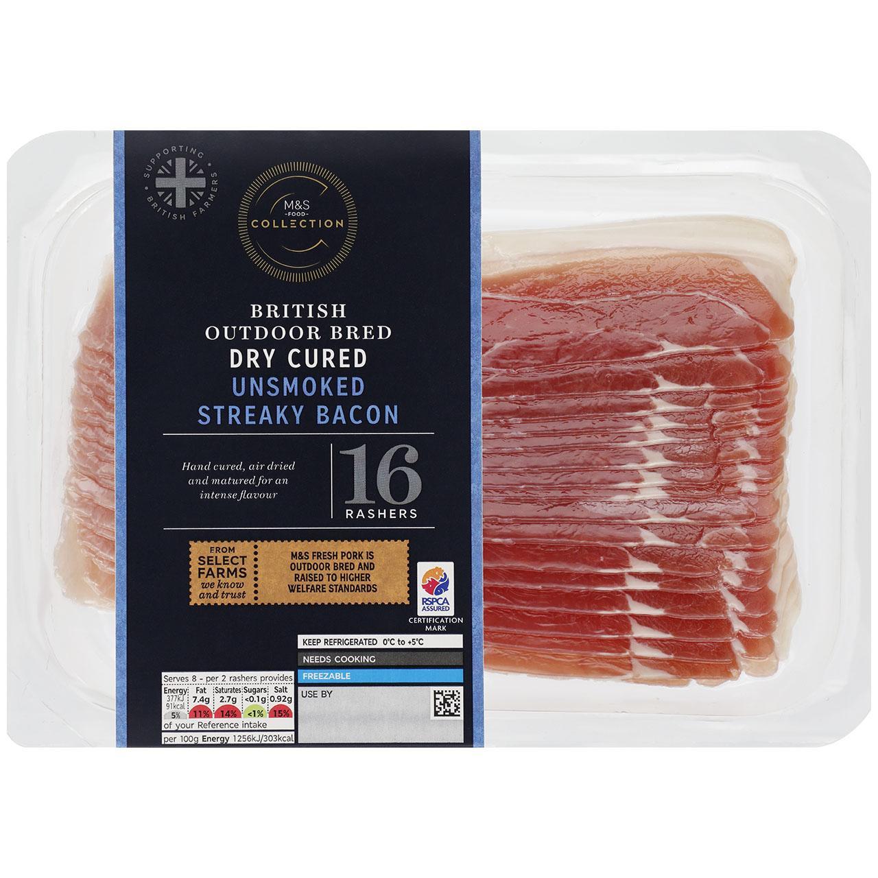 M&S Select Farms British 16 Unsmoked Streaky Bacon Dry Cured