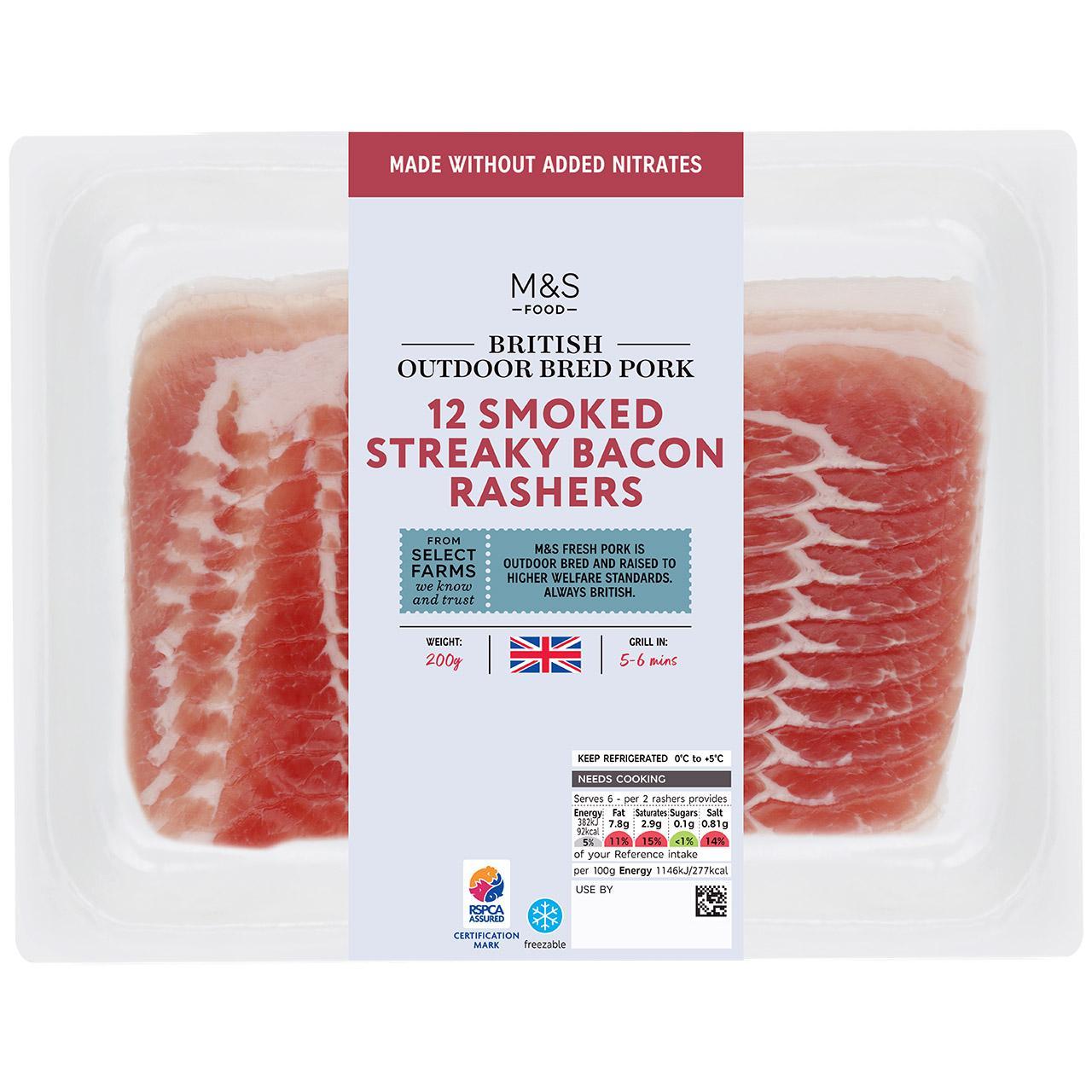 M&S British 12 Smoked Streaky Bacon Rashers 