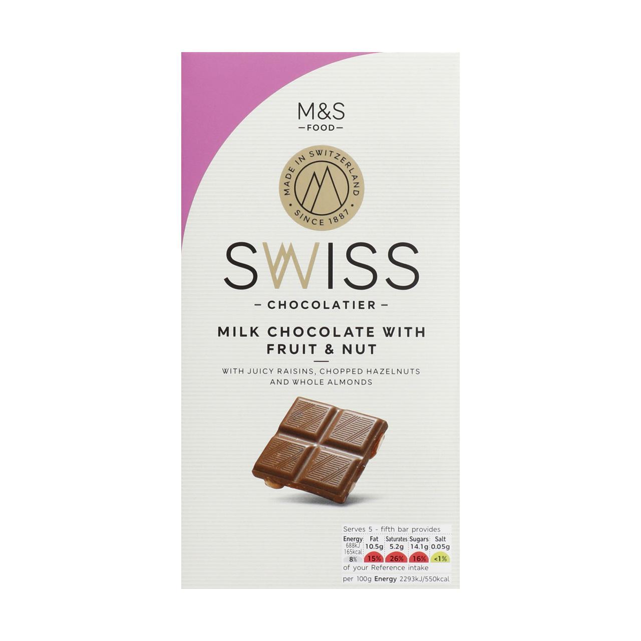 M&S Swiss Extra Fine Milk Chocolate with Fruit & Nut