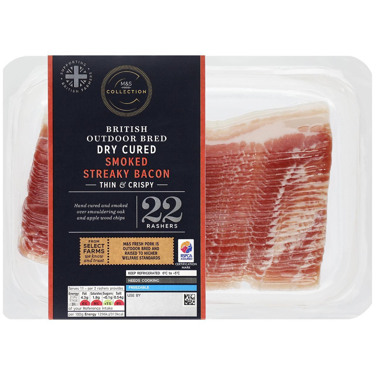 M&S British Outdoor Bred Dry Cured Smoked Streaky Bacon Thin & Crispy