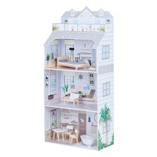 Teamson Kids 12in 3 Floor Deluxe Dollhouse with Matching Accessories, Grey