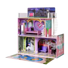 Teamson Kids Large Dreamland Sunset Contemporary Kids Interactive Wooden Dolls House 3 Floors with 16 Doll Furniture Accessories