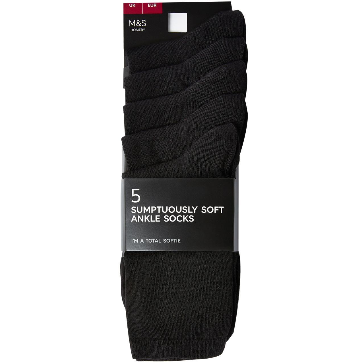 M&S Womens Sumptuously Soft Ankle Socks, Size 6-8, Black