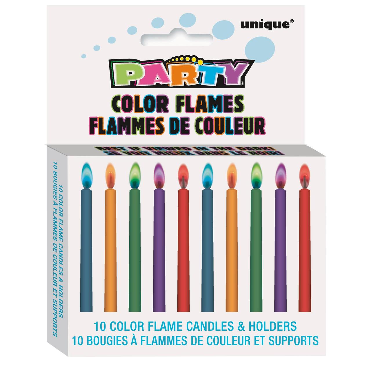  Colour Flame Birthday Candles With Holders 10 per pack