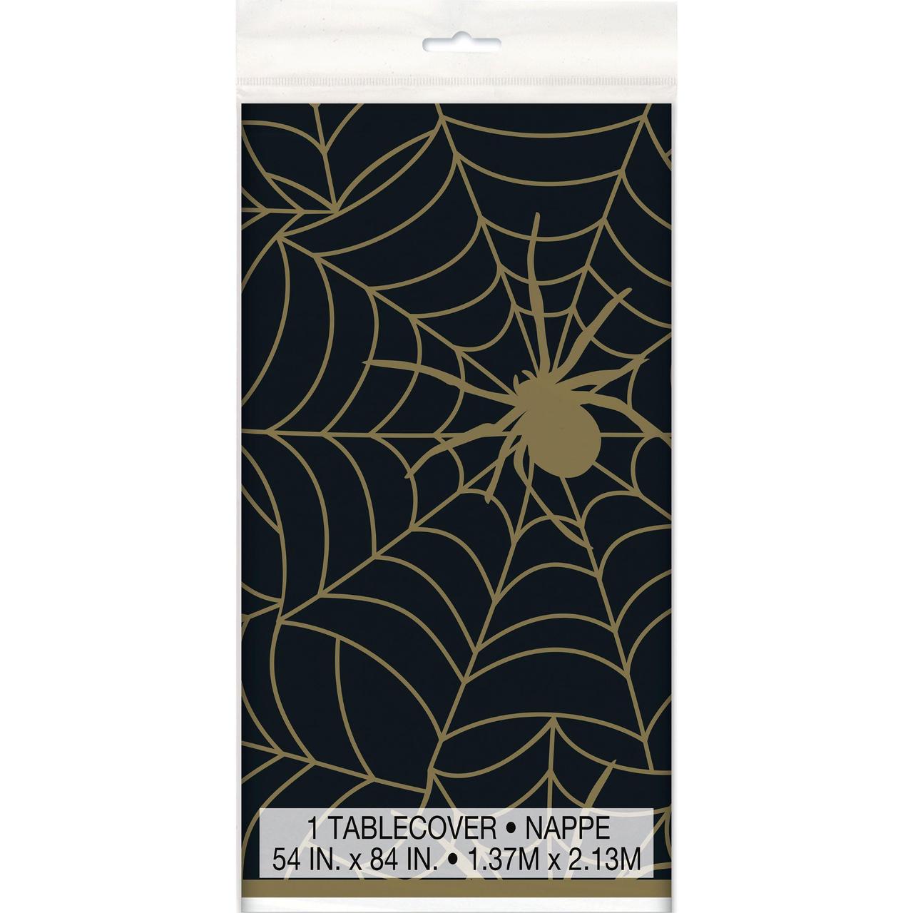 Black & Gold Spider Web Plastic Halloween Table Cover