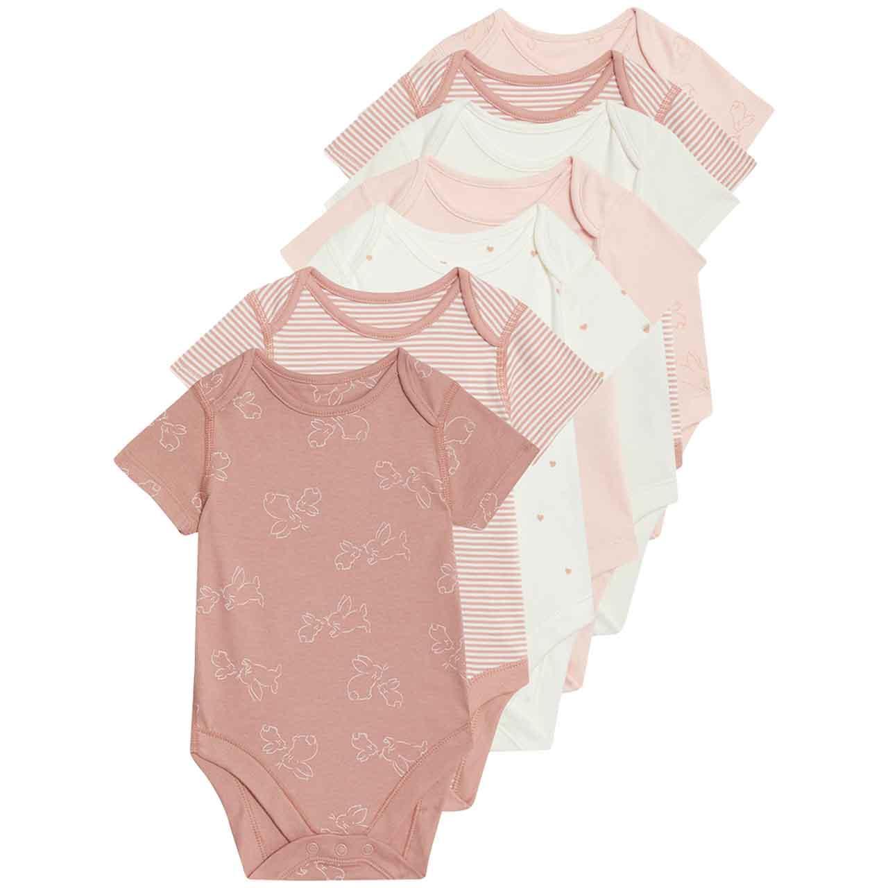 M&S Girls Bodysuits, 6-9 Months, Pink, 7 Pack