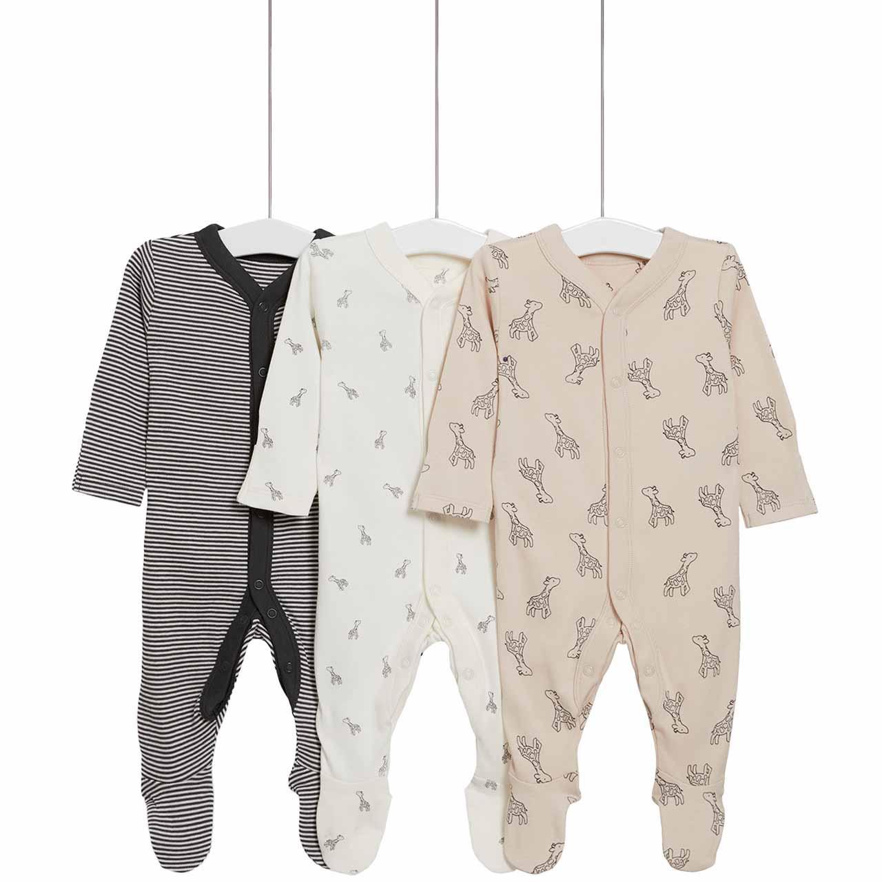 M&S Giraffe Sleepsuits, 0-3 Months, Yellow