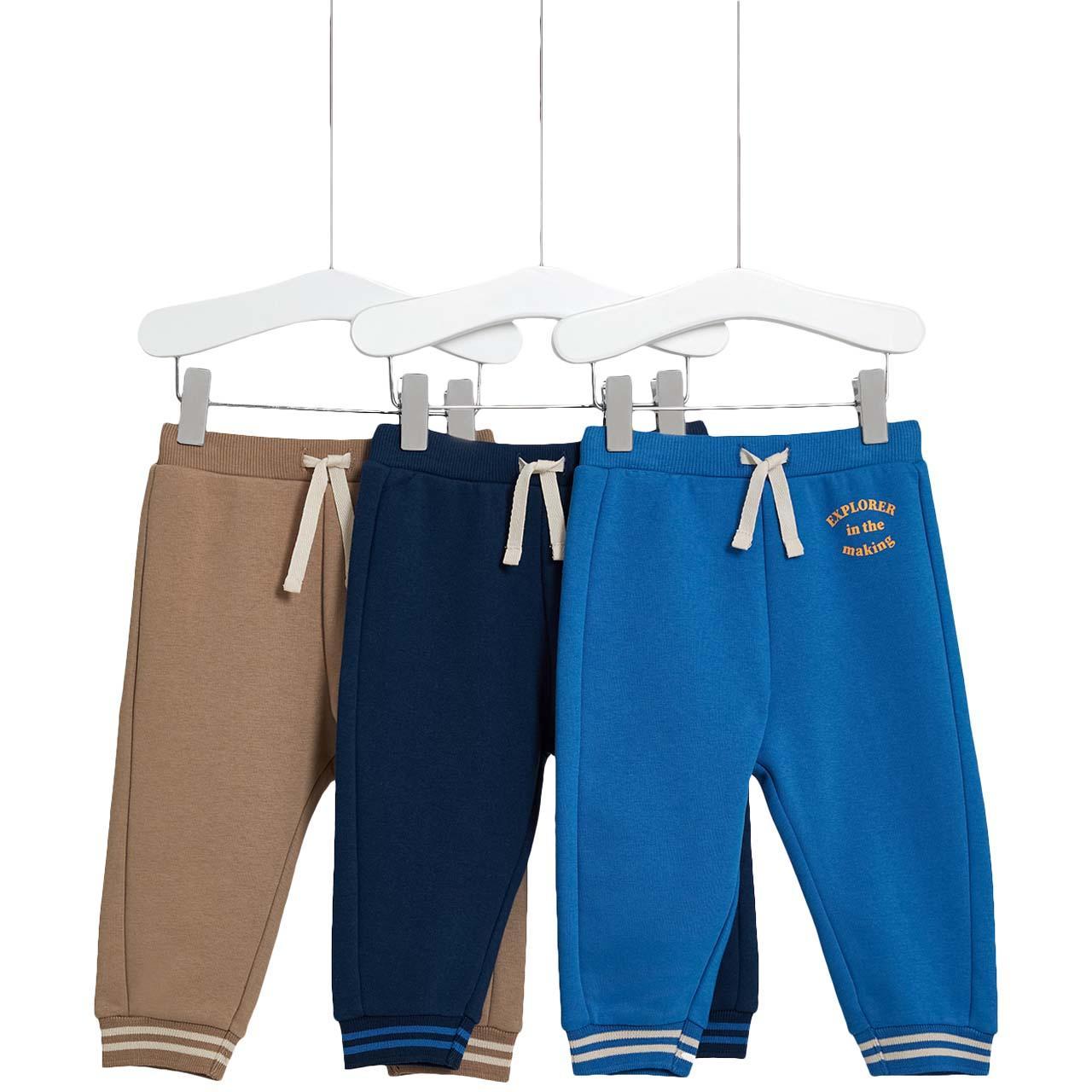 M&S Cotton Graphic Joggers, 3 Pack, 0-3 Months