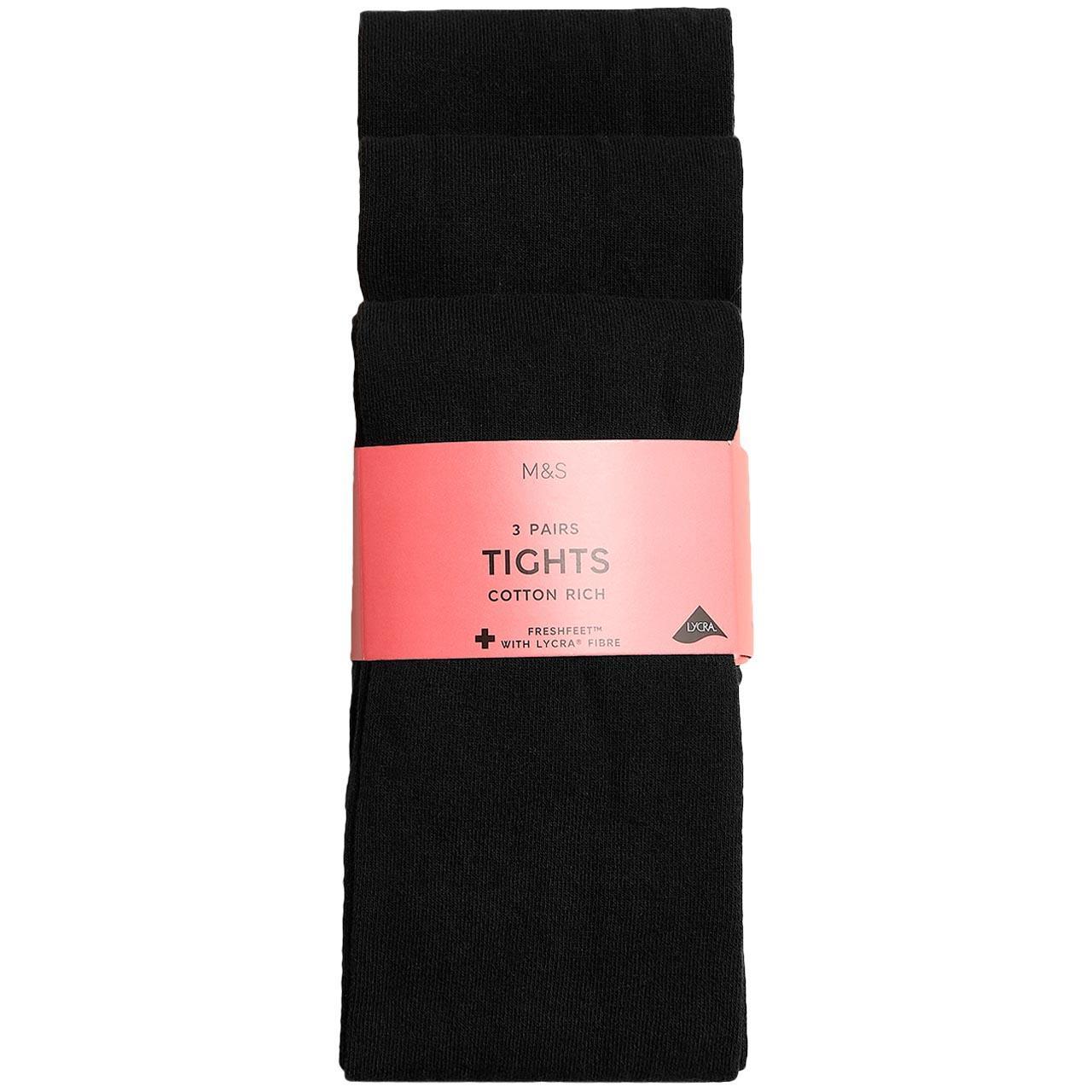 M&S Girls School Tights, 3 Pack, 7-8 Years, Black