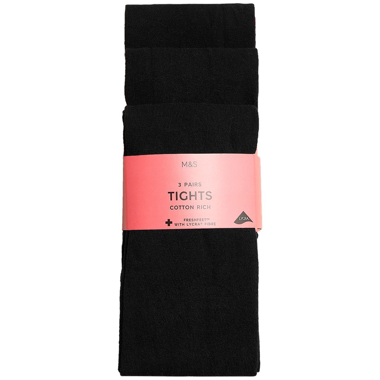 M&S Girls School Tights, 3 Pack, 9-10 Years, Black