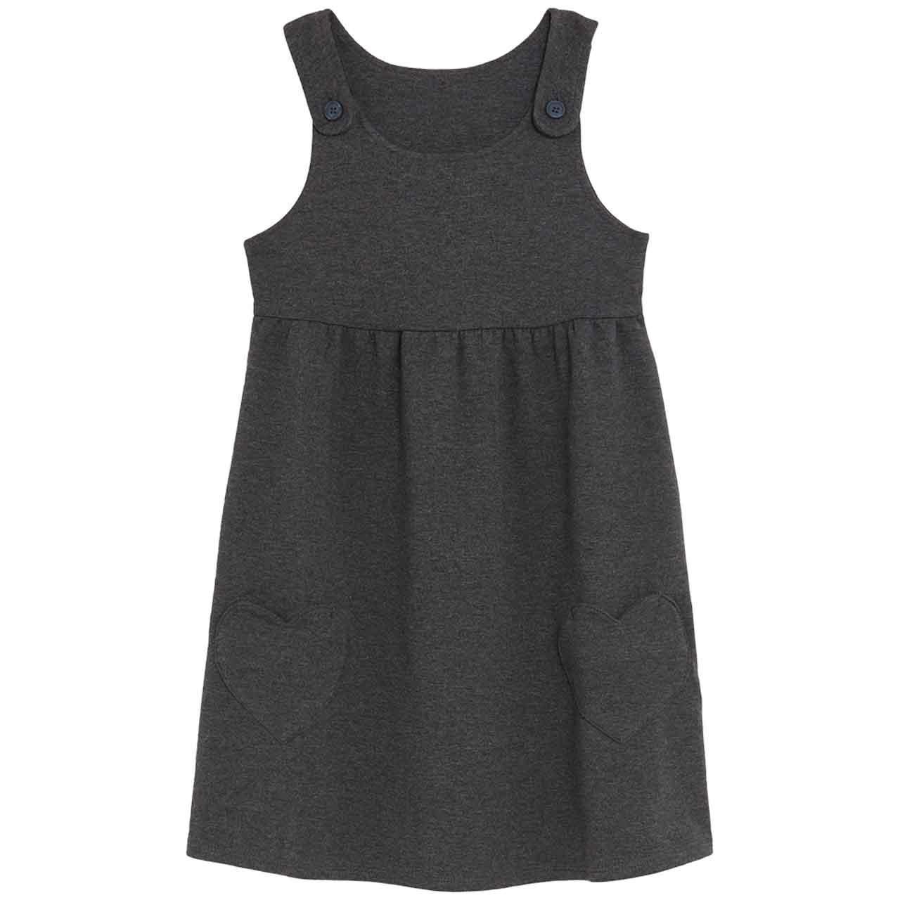 M&S Girls Jersey Heart Pocket School Pinafore, 3-4 Years, Grey