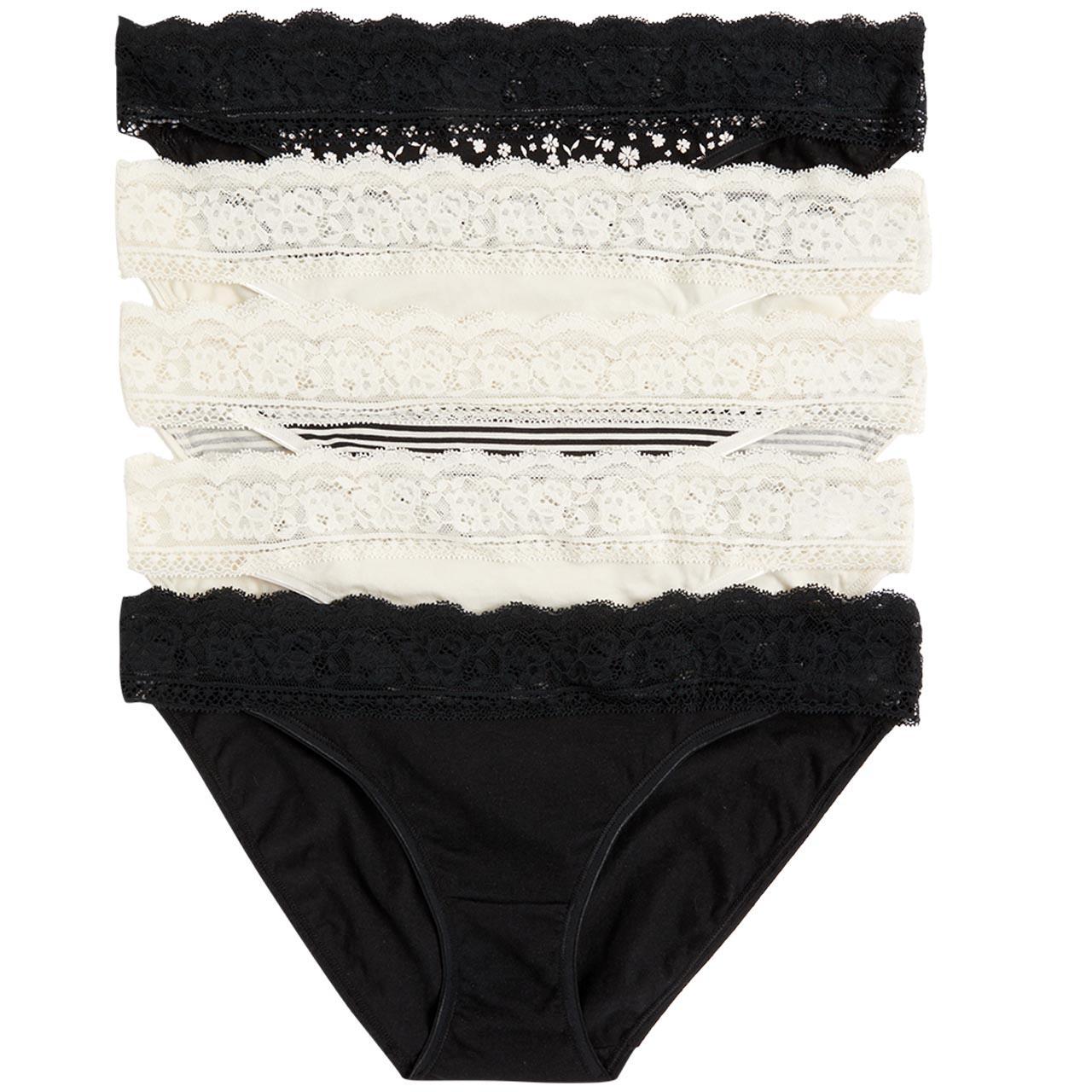M&S Womens Cotton Blend Printed Bikini Knickers, 5 Pack, 12, Black -  HelloSupermarket