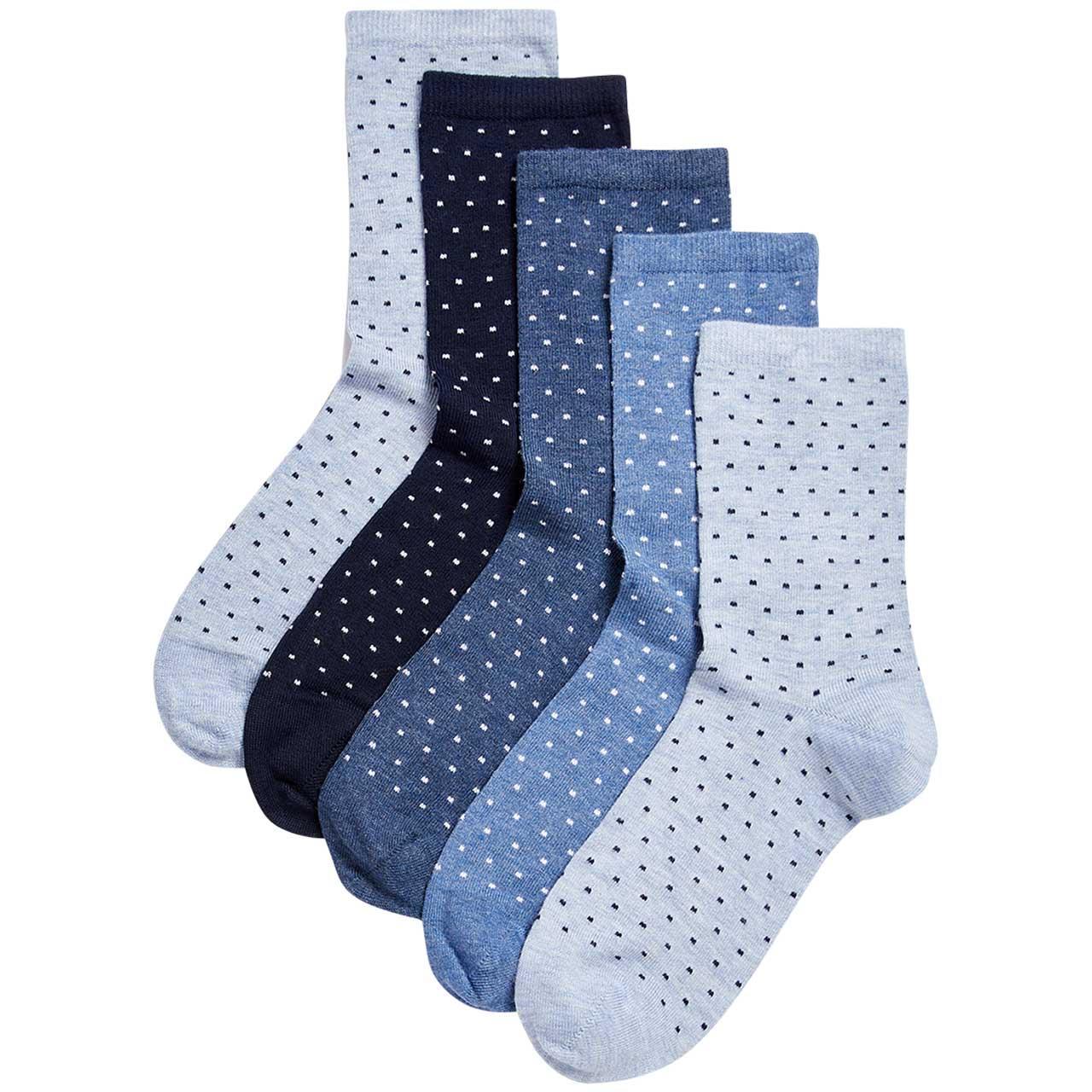 M&S Womens Seamles Toes Ankle High Socks, 5 Pack, 6-8, Blue