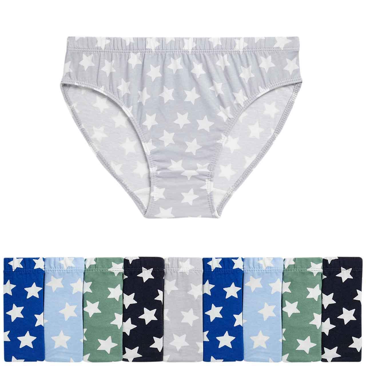 M&S Boys Pure Cotton Star Briefs, 6-7 Years, Blue, 10 pack