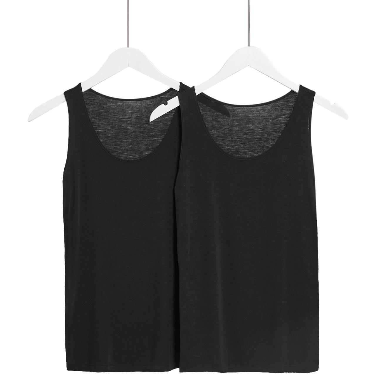 M&S Womens Heatgen Thermal Built-up Shoulder Vest, 2 Pack, 14, Black