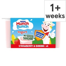 Munch Bunch Yogurt No Added Sugar Strawberry & Banana 4X100g