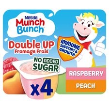 MUNCH BUNCH DOUBLE UP FROMAGE FRAIS NO ADDED SUGAR RASPBERRY AND PEACH 4X85G