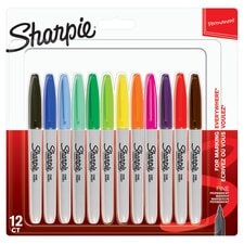 Sharpie Permanent Markers, Fine Point, Assorted, 12 Count