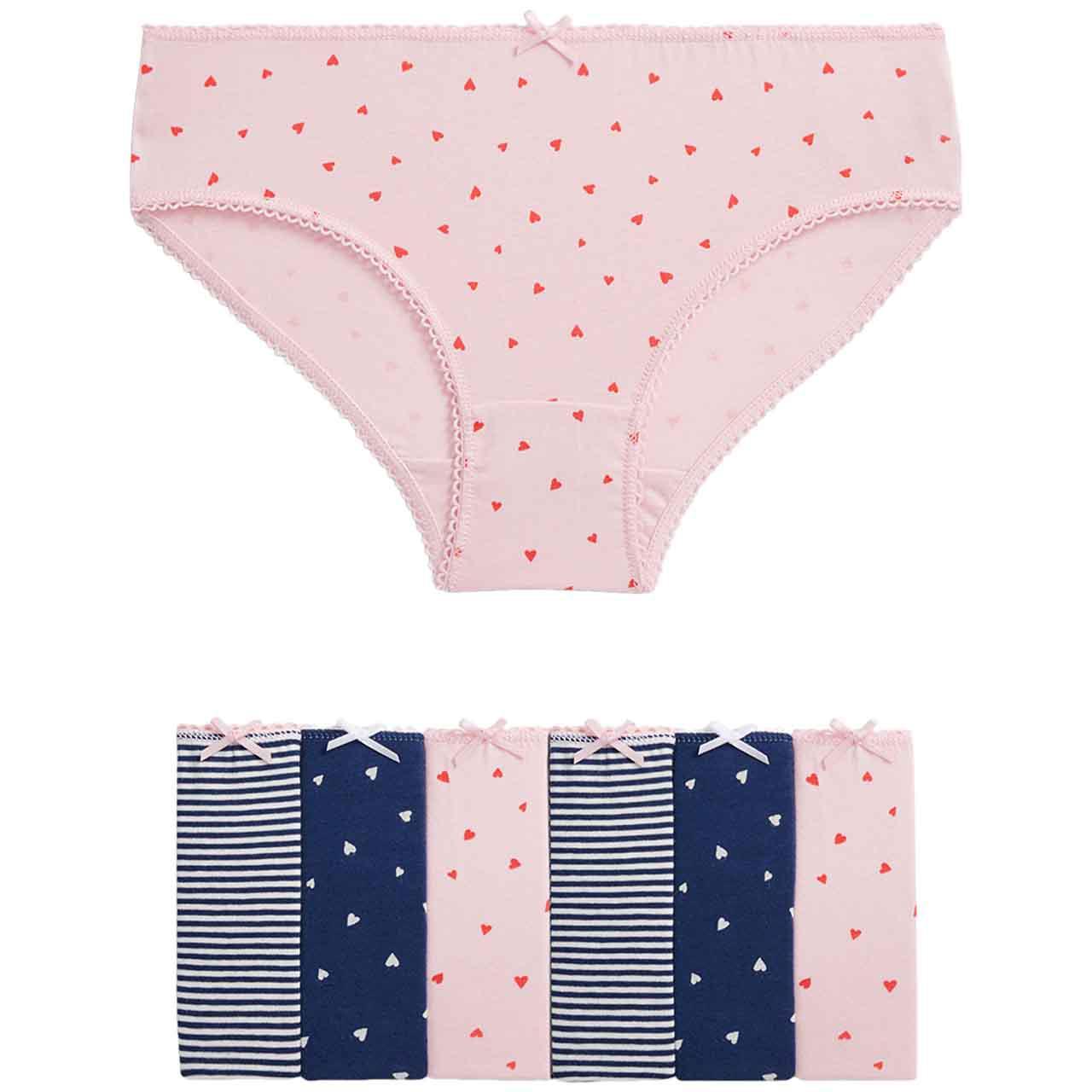 M&S Girls Cotton Rich Stripes & Hearts Knickers, 2-3 Years, 7 Pack