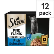 Sheba Fine Flakes Wet Cat Food Pouches Fish in Jelly 12x85g