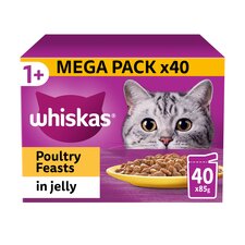 Whiskas Adult Cat Food Pouches Poultry Feasts in Jelly 40x85g