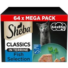 64 x 85g Sheba Classics Adult Wet Cat Food Trays Ocean Selection in Terrine