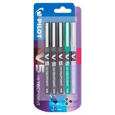 Pilot V5 Rollerball Black Green Violet 5 Pack