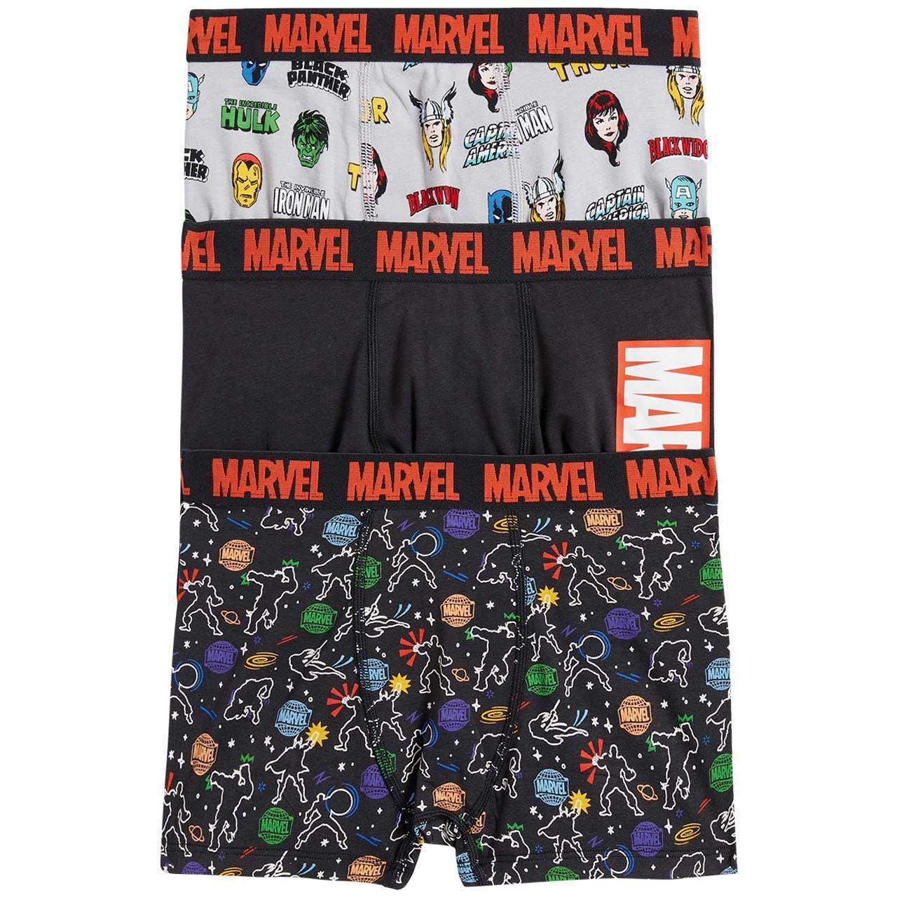 M&S Boys 3pk Cotton Rich Marvel Trunks 5-6 Years Black Mix