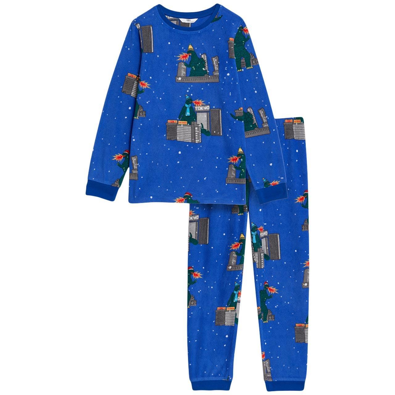 M&S Fleece Tokyo PJ, 9-10Y Blue Mix