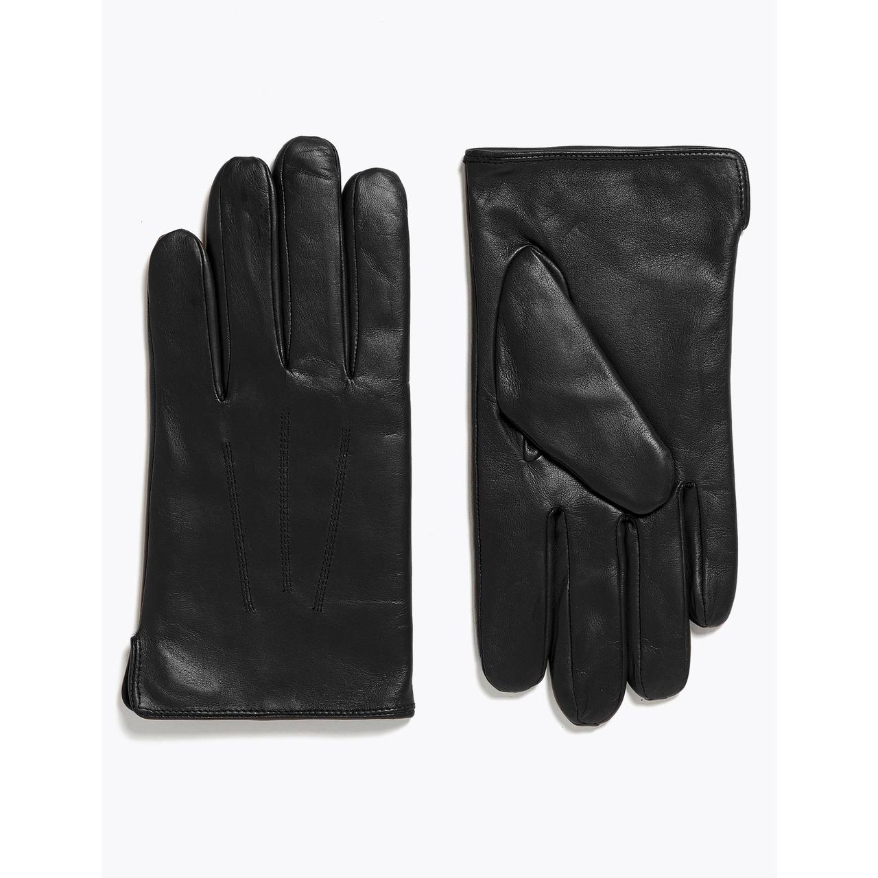 M&S Mens Leather Gloves with Thermowarmth, Small, Black