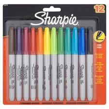 Sharpie Permanent Markers, Fine Point, Assorted, 12 Count