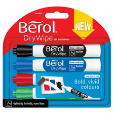 Berol Dry Wipe Whiteboard Markers, Bullet Tip, 4 Count