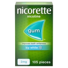 Nicorette Stop Smoking Aid 2mg Nicotine Gum - Icy White 105s