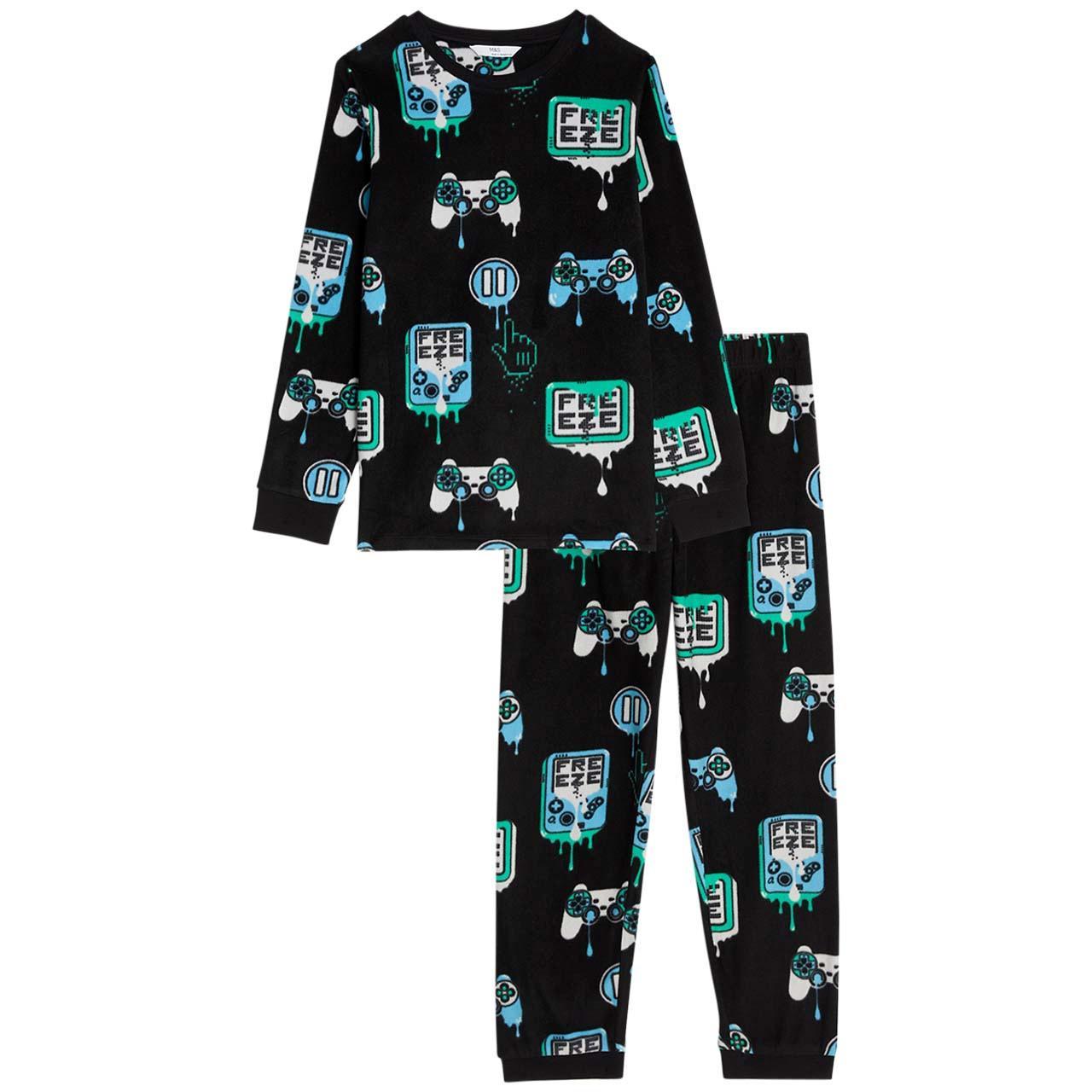 M&S Baled Fleece Gaming PJs, 7-8 Years, Black