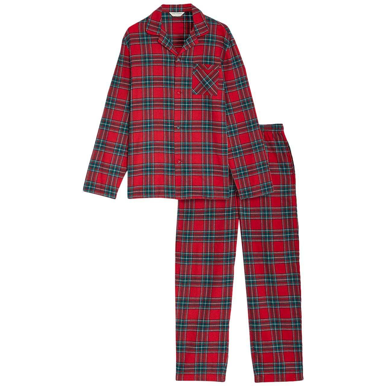 M&S Mens Brushed Cotton Checked Pyjama Set, L, Red