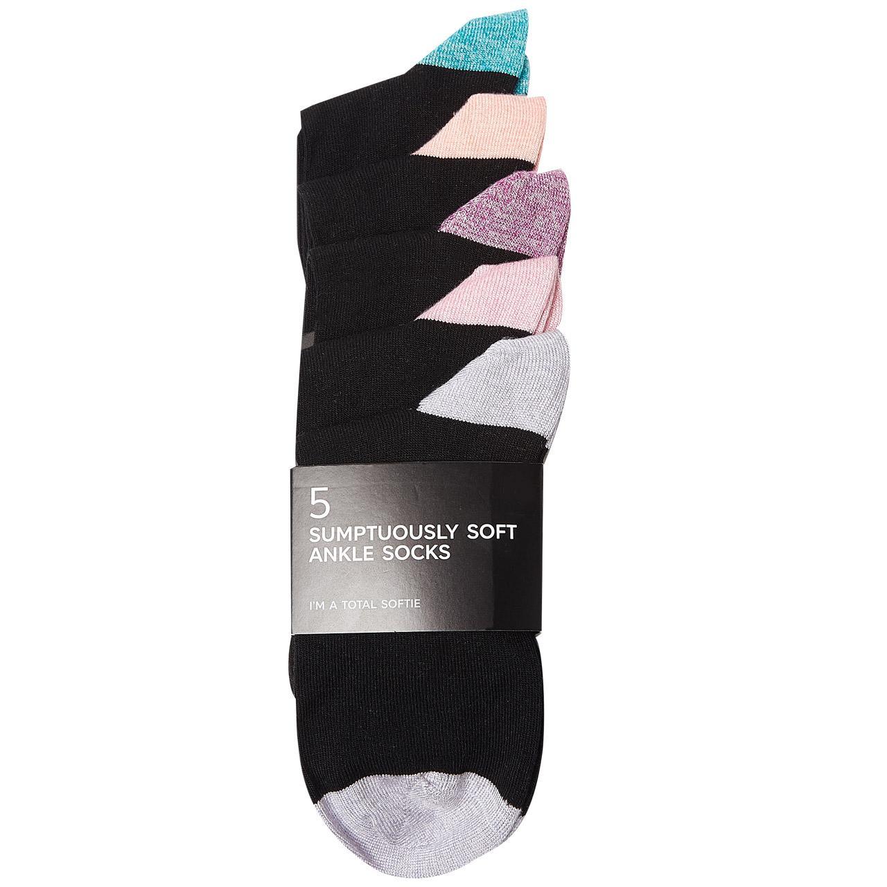 M&S Womens Sumptuously Soft Ankle Socks, Size 3-5, Black Mix